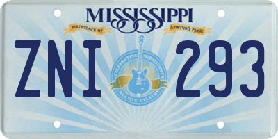 MS license plate ZNI293