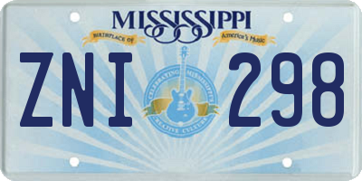 MS license plate ZNI298