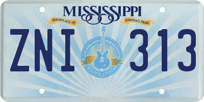 MS license plate ZNI313