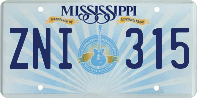 MS license plate ZNI315
