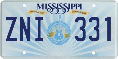 MS license plate ZNI331