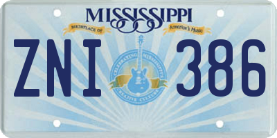 MS license plate ZNI386