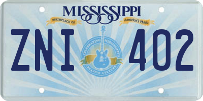 MS license plate ZNI402