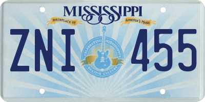 MS license plate ZNI455