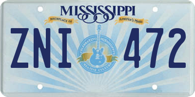 MS license plate ZNI472