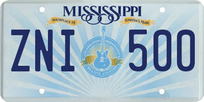 MS license plate ZNI500