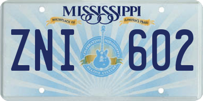 MS license plate ZNI602
