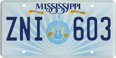 MS license plate ZNI603