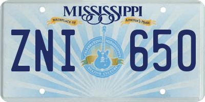 MS license plate ZNI650