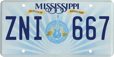 MS license plate ZNI667