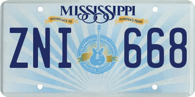 MS license plate ZNI668