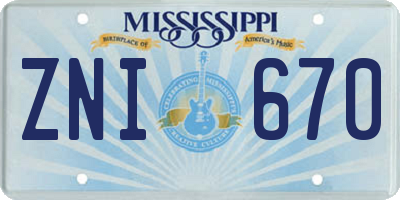 MS license plate ZNI670