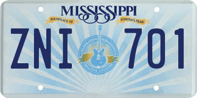 MS license plate ZNI701