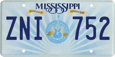 MS license plate ZNI752