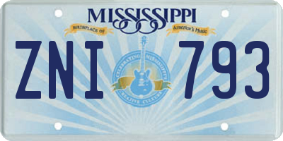MS license plate ZNI793