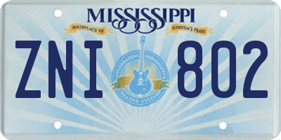 MS license plate ZNI802