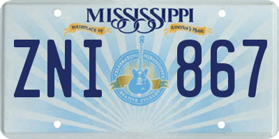 MS license plate ZNI867