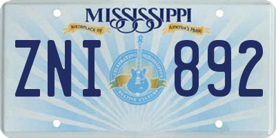 MS license plate ZNI892