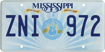 MS license plate ZNI972