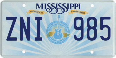 MS license plate ZNI985