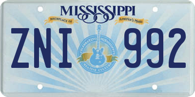 MS license plate ZNI992