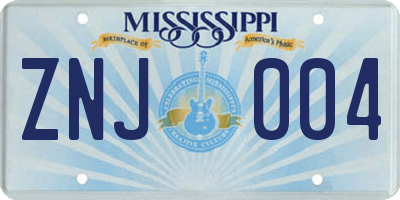 MS license plate ZNJ004