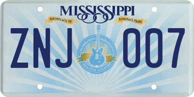 MS license plate ZNJ007