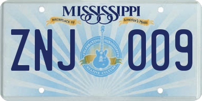MS license plate ZNJ009