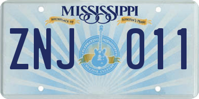 MS license plate ZNJ011