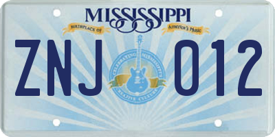 MS license plate ZNJ012