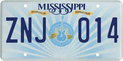 MS license plate ZNJ014