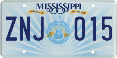 MS license plate ZNJ015
