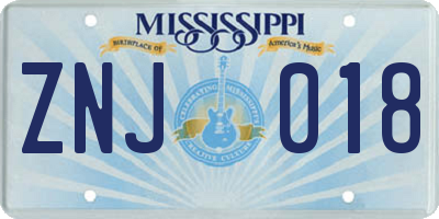 MS license plate ZNJ018