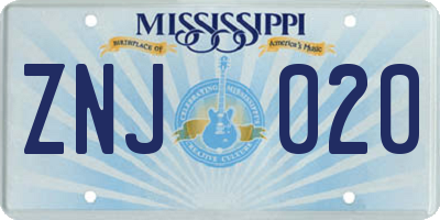 MS license plate ZNJ020