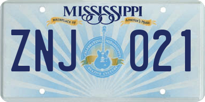 MS license plate ZNJ021