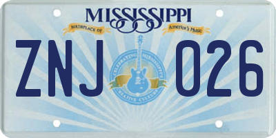 MS license plate ZNJ026