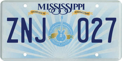 MS license plate ZNJ027
