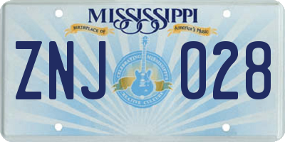 MS license plate ZNJ028