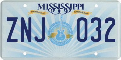 MS license plate ZNJ032