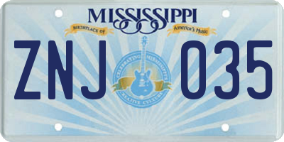 MS license plate ZNJ035