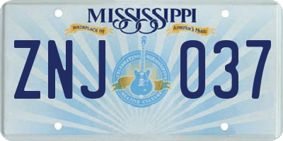 MS license plate ZNJ037