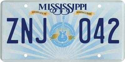 MS license plate ZNJ042