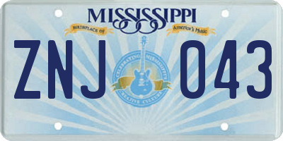 MS license plate ZNJ043