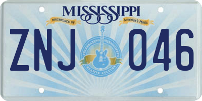MS license plate ZNJ046