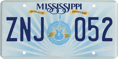 MS license plate ZNJ052