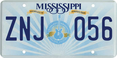 MS license plate ZNJ056