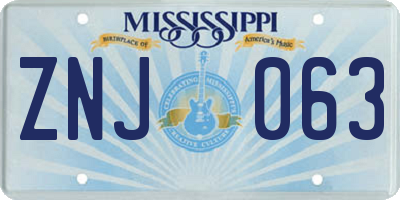MS license plate ZNJ063