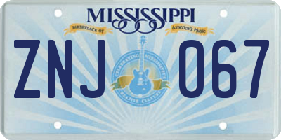 MS license plate ZNJ067