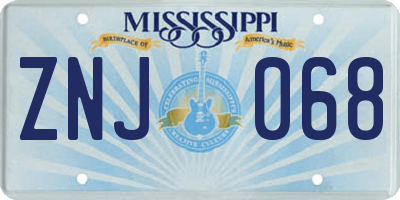 MS license plate ZNJ068
