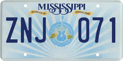 MS license plate ZNJ071
